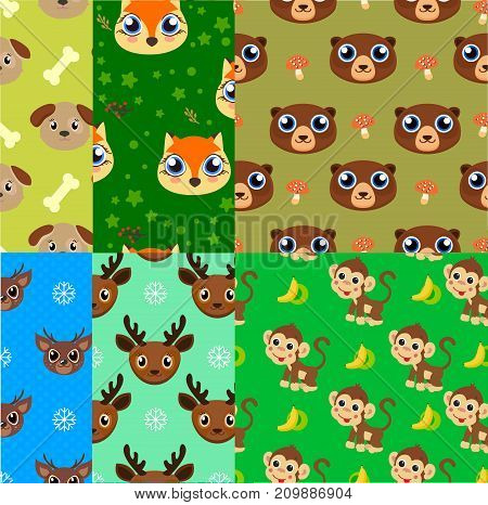 Creative universal children's backgrounds. Funny cute animals. For fashion kid's wear, T-shirts, posters, cards, scrapbooking, birthday and party invitations. Vector illustration.