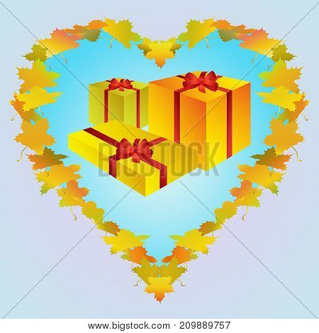 Autumn golden gift boxes vector concept illustration
