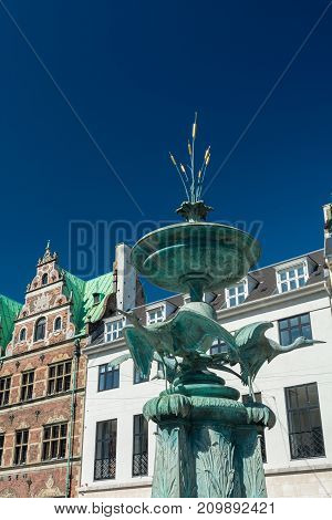 The Stork Fountain is located on Amagertorv in Copenhagen. It was a present to Crown Prince Frederik and Crown Princess Louise in connection with their silver wedding anniversary in 1894. It depicts three storks about to set off.