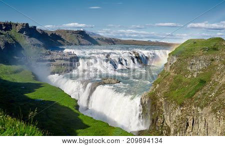 famous Gullfoss waterfall in southern Iceland. treking in Iceland. Travel and landscape photography concept