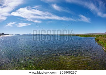 Panoramic view on tne Thingvallavatn lake in Thingvellir National Park, largest natural lake in Iceland. Travel to Iceland.