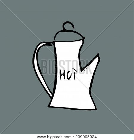 Drawing of rerto coffee pot and inscription hot