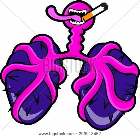 Cancer evil damaged lung cartoon character mascot. Happy Halloween. Vector illustration. Isolated.