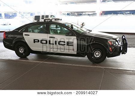 Los Angeles, CA - October 06, 2017: LAX Police car parked in front of a LAX. In 2017.