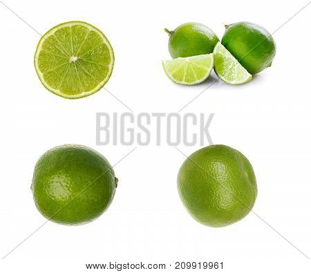 Juicy slice of lime isolated on white background