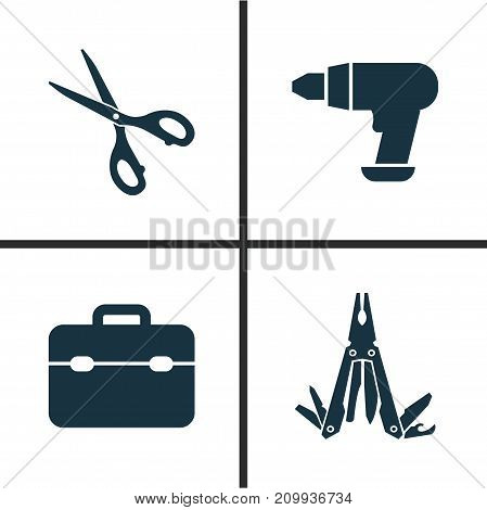 Handtools Icons Set. Collection Of Shears, Multifunctional Pocket, Toolkit And Other Elements