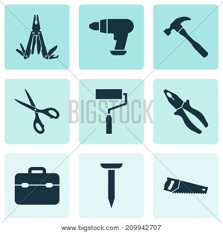 Handtools Icons Set. Collection Of Paint, Toolkit, Bolt And Other Elements