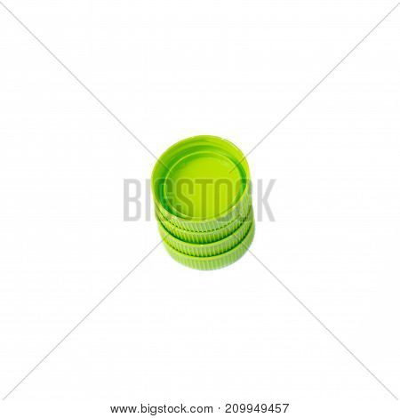 Green plastic bottle cap isolated on white