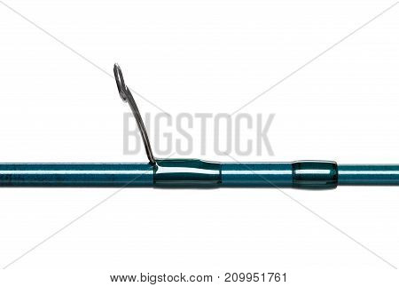Fishing rod with a reel isolated on white background with soft shadow. High resolution photo.