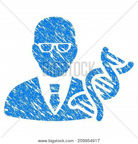 Grunge Geneticist icon with grunge design and dust texture. Unclean vector blue Geneticist pictogram for rubber seal stamp imitations and watermarks. Draft sign symbol.