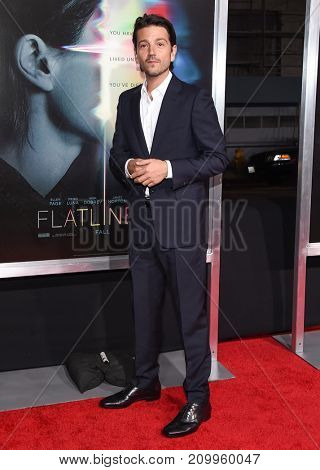 LOS ANGELES - SEP 27:  Diego Luna arrives for the 'Flatliners' World Premiere on September 27, 2017 in Los Angeles, CA