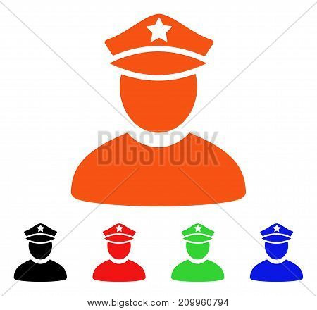 Policeman icon. Vector illustration style is a flat iconic policeman symbol with black, orange, red, green, blue color variants. Designed for web apps and software interfaces.