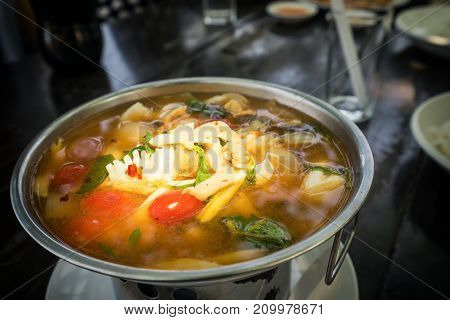 tumyum seafood by thai style on light focus - can use to display or montage on product