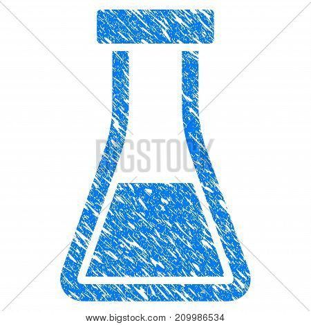 Grunge Flask icon with scratched design and scratched texture. Unclean vector blue Flask pictogram for rubber seal stamp imitations and watermarks. Draft sign symbol.