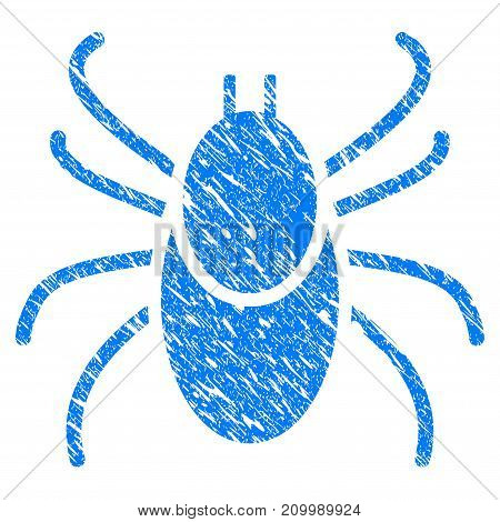 Grunge Mite Tick icon with scratched design and dirty texture. Unclean vector blue Mite Tick pictogram for rubber seal stamp imitations and watermarks. Draft sticker symbol.