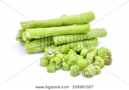 slice of yard long bean isolated on white background