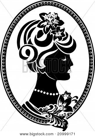 Vignette retro Medaillon mit weiblichen Profil