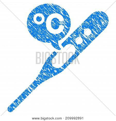 Grunge Temperature Celsius icon with scratched design and dirty texture. Unclean vector blue Temperature Celsius pictogram for rubber seal stamp imitations and watermarks. Draft sticker symbol.