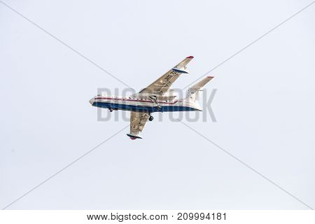 Khabarovsk, Russia - 03.10.2017: Beriev be-200 CHS Plane amphibian of the Ministry of emergency situations of Russia