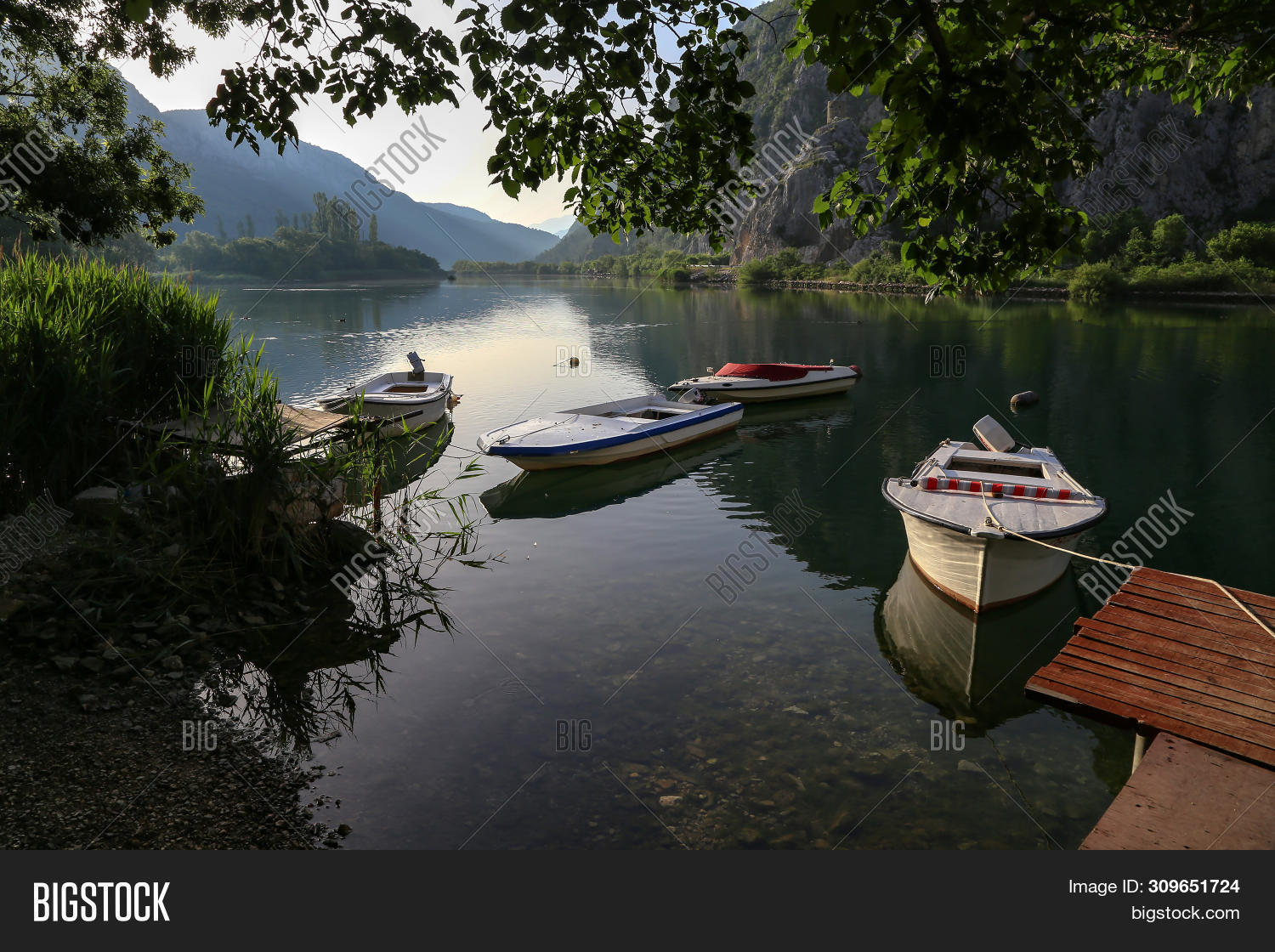 Fishing Boats On Lake Image & Photo (Free Trial) Bigstock