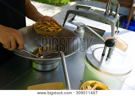 Snackbar Selling Fries On The Street Fair