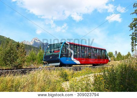 Stary Smokovec, Slovakia - August 28, 2015: Funicular From Stary Smokovec To Hrebienok Mountain In H