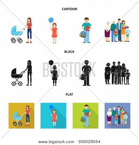 Vector Illustration Of Character And Avatar Logo. Set Of Character And Portrait Stock Symbol For Web
