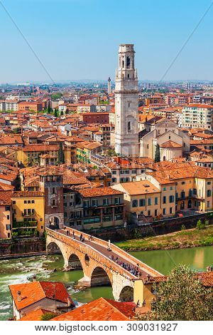 Verona Cathedral Aerial Panoramic View In Verona, Veneto Region In Italy