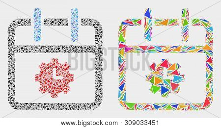 Calendar Time Options Mosaic Icon Of Triangle Elements Which Have Variable Sizes And Shapes And Colo