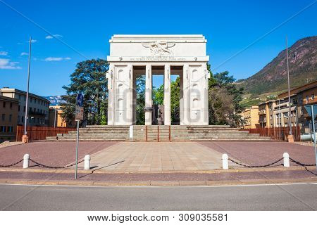 Victory Monument At The Piazza Della Vittoria Square In Bolzano City In South Tyrol, Italy