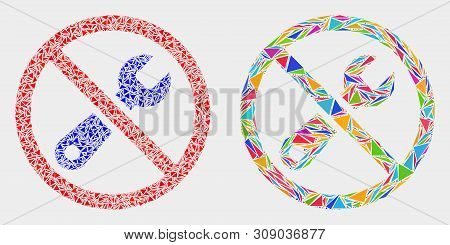 Forbidden Repair Mosaic Icon Of Triangle Elements Which Have Variable Sizes And Shapes And Colors. G