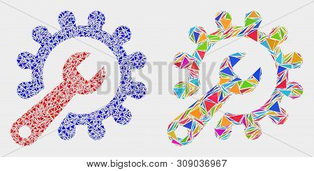 Repair Tools Collage Icon Of Triangle Elements Which Have Variable Sizes And Shapes And Colors. Geom