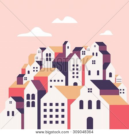 Flat Geometric Buildings, Minimal City Landscape Flat Style.