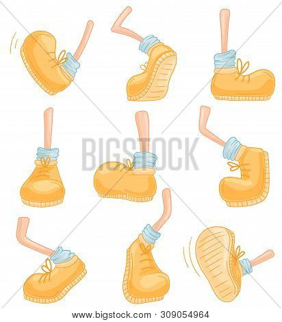 Set Of Images Of Legs In Different Poses. Vector Illustration On White Background.