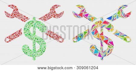 Repair Price Collage Icon Of Triangle Items Which Have Variable Sizes And Shapes And Colors. Geometr