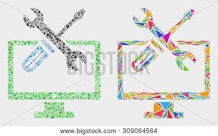 Desktop Options Mosaic Icon Of Triangle Items Which Have Variable Sizes And Shapes And Colors. Geome