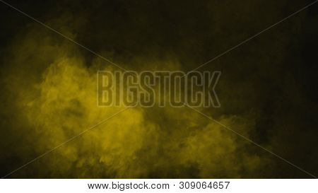 Rolling Billows Of Yellow Smoke Mist Clouds From Dry Ice Across The Bottom Light . Fog On The Floor