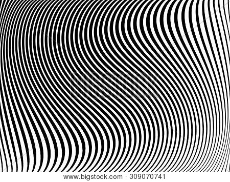 Abstract Pattern. Texture With Wavy, Curves Lines. Optical Art Background. Wave Design Black And Whi