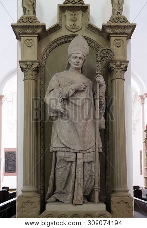 WURZBURG, GERMANY - JULY O4, 2018: Tomb memorial for Bishop Georg Anton von Stahl in Wurzburg Cathedral dedicated to Saint Kilian, Bavaria, Germany