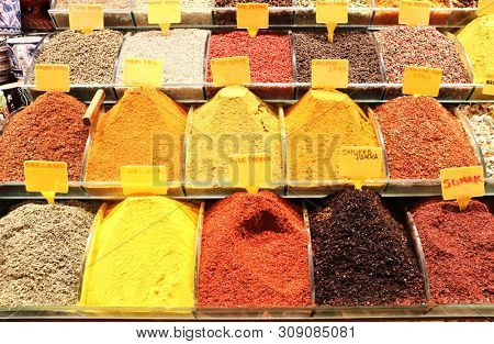 Various spices in Egyptian market, Istanbul, Turkey