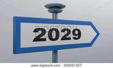 2029 Blue Street Sign Arrow On White Background - 3d Rendering Illustration