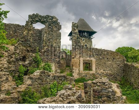 Picturesque Ruins Of The Stone Courtyard Walls Of Nevytske Castle Of The 13-17th Centuries, Zakarpat