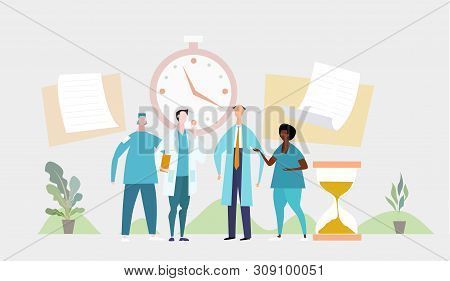 Doctors And Nurses Talking In The Hospital Hall. Medical And Health Concept Illustration