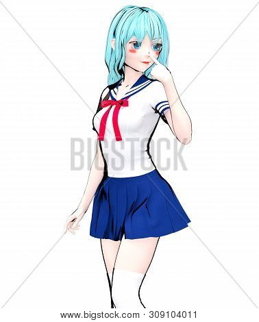 3D Japanese Anime Schoolgirl.