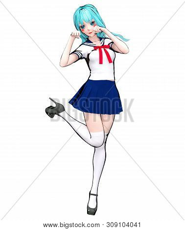 3D Japanese Anime Schoolgirl.