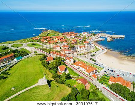 Comillas City Aerial Panoramic View, Cantabria Region Of Spain