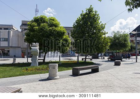 Pirot, Serbia - June 15, 2019: Central Square And Building At The Center Of Town Of Pirot, Southern 