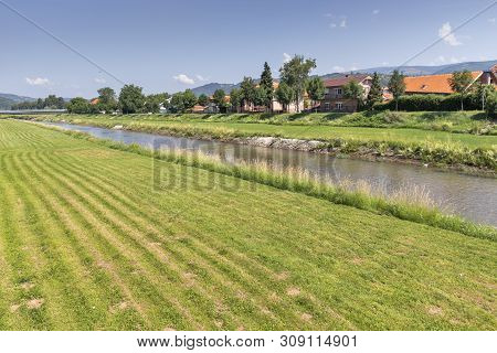Pirot, Serbia - June 15, 2019: River Nishava, Passing Through The Town Of Pirot, Southern And Easter