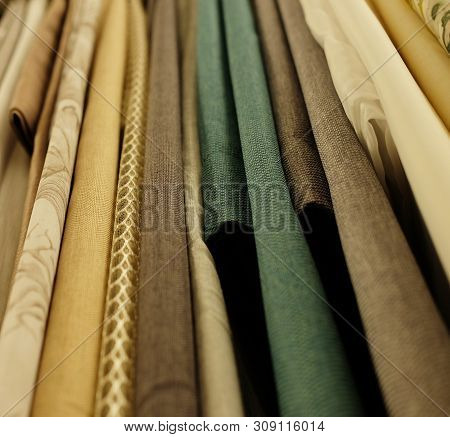 Sale- Colorful Fabrics In The Store, Close Up