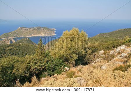 Assos, Kefalonia, Greece - September 8, 2012: Amazing Panorama Of Assos Village, Kefalonia, Ionian I